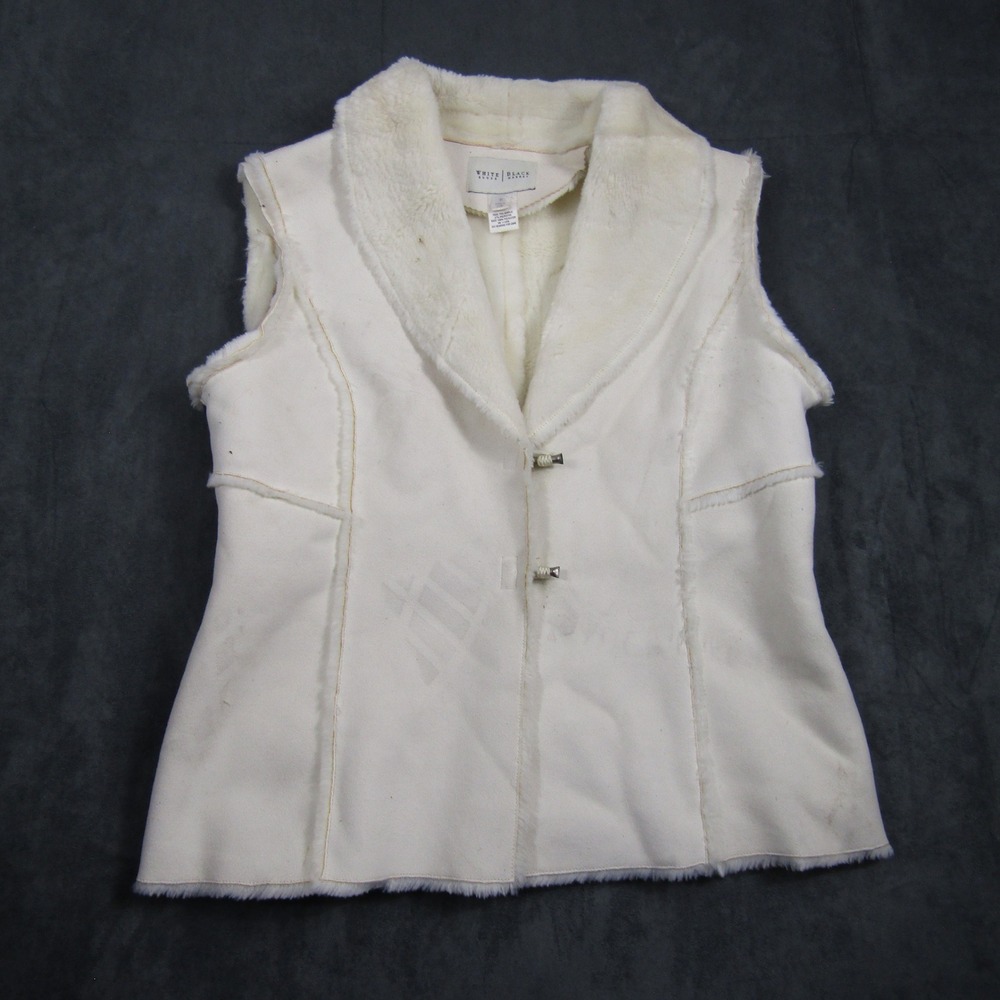 White House Black Market Vest Women M Cream Faux Suede Fur Toggle Trim